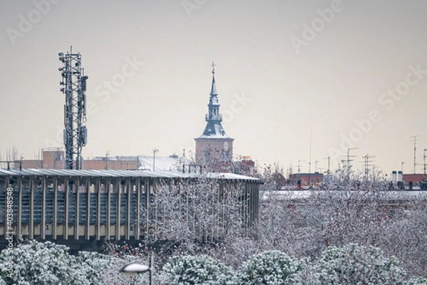 Fototapeta the city of getafe, in madrid, snowfall in Winter