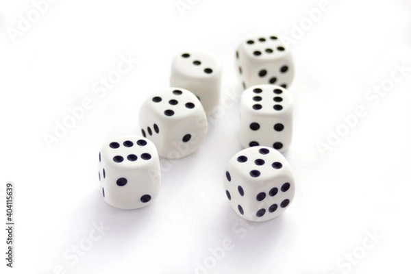 Fototapeta Set of white plastic dices isolated on white