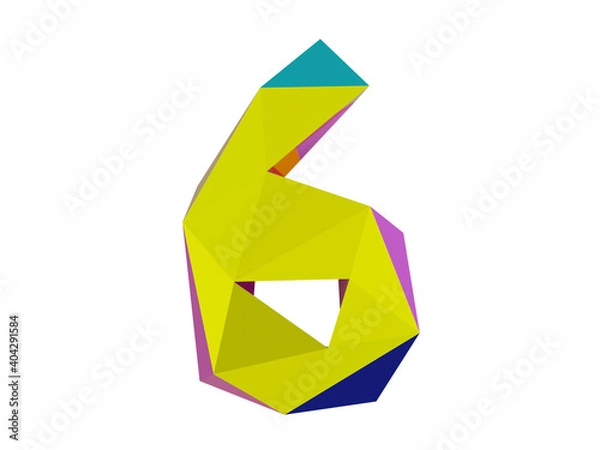 Fototapeta Number 6 six in low poly style isolated on white background collection symbols, 3d rendering