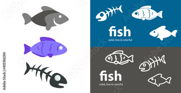 Fototapeta Fish isolated vector icon. sea line solid flat icon