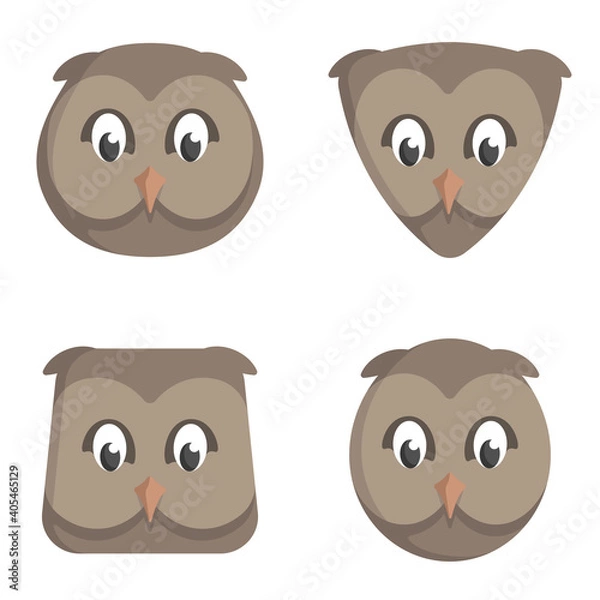 Fototapeta Set of cartoon owls. Different shapes of animal heads.