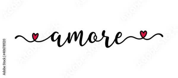 Fototapeta Handwritten AMORE word in Italian. Translated LOVE. Script Lettering for greeting card, poster, flyer, banner. Modern calligraphy inscription for header or as design element