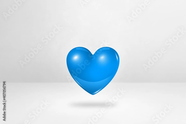 Fototapeta 3D blue heart on a white studio background