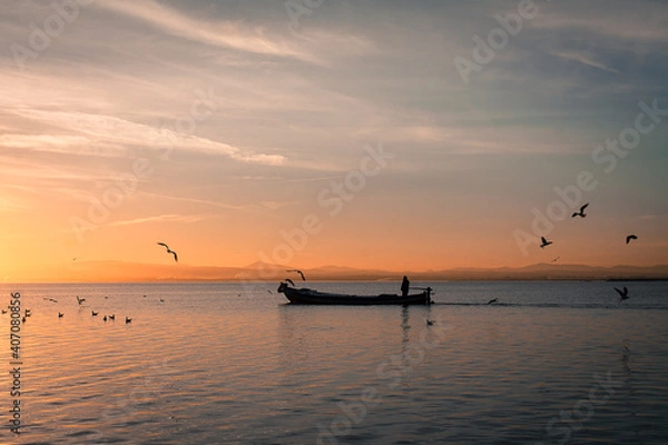 Fototapeta Sunset in the Albufera of Valencia, Spain