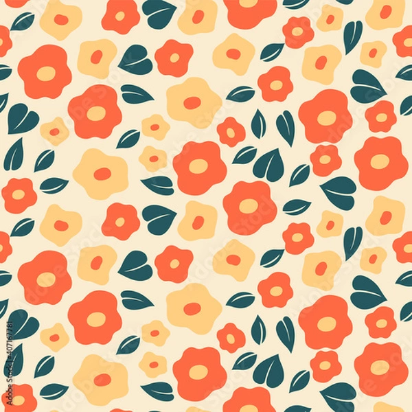 Fototapeta Japanese Cute Curve Flower Vector Seamless Pattern