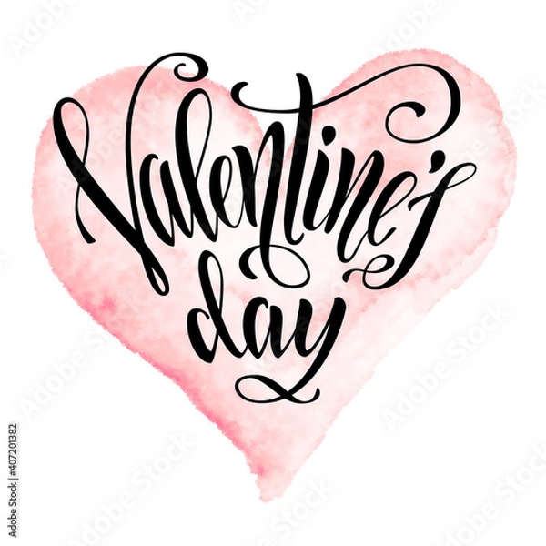 Fototapeta Valentines Day hand-drawn lettering in watercolor heart shape