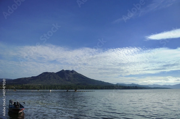 Fototapeta Scenic view of Lake Batur and Mount Batur in Kintamani,  Bali Island, Indonesia. 