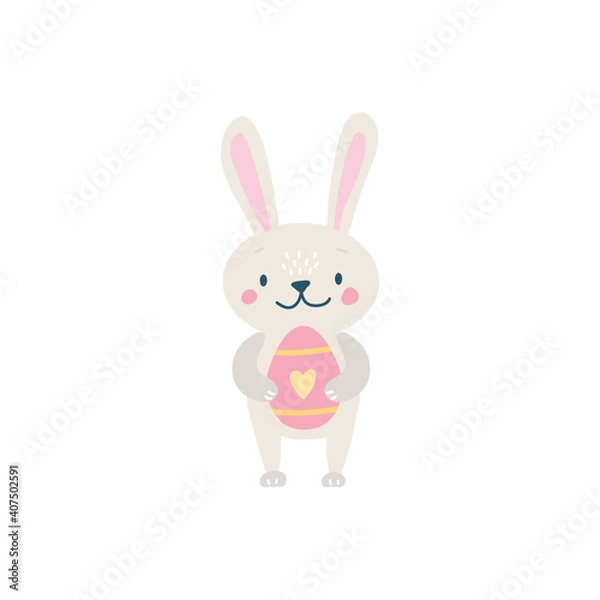 Fototapeta Cute Easter rabbit with egg. Vector illustration isolated.