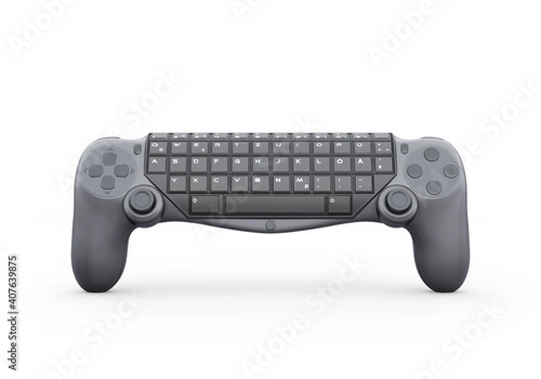 Obraz 3d rendering of joystick keyboard on white background with shadow