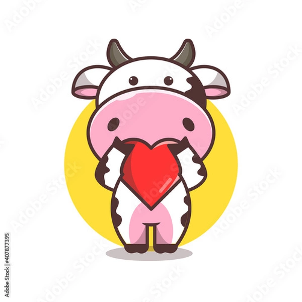 Obraz cute cow holding love symbol, animation, cartoon, vector eps 10