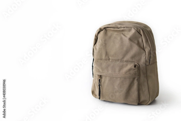 Fototapeta Brown backpack isolated on white background, with copy space