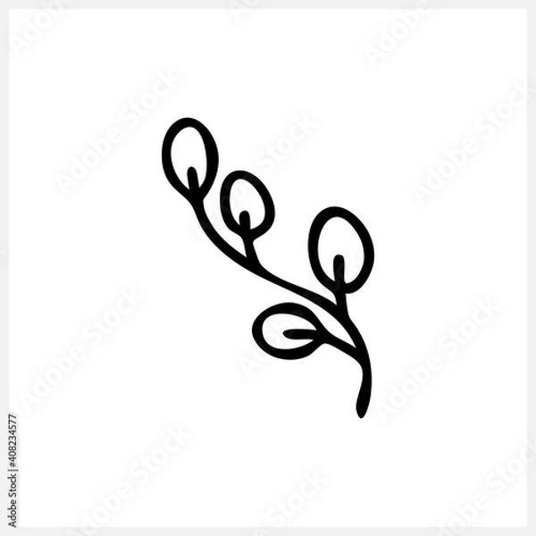 Fototapeta Outline willow icon isolated on white. Doodle kids hand drawing art line. Sketch eco logo. Vector stock illustration. EPS 10