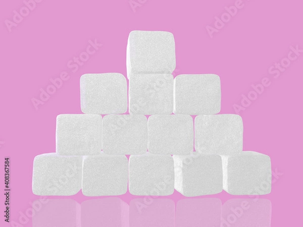 Fototapeta little pyramid of sugar cubes on pin background, 3d render