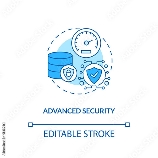 Fototapeta Advanced security concept icon. SaaS advantage idea thin line illustration. Protecting sensitive data at source. Data encryption to users. Vector isolated outline RGB color drawing. Editable stroke