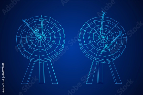 Fototapeta Archery target. Arrows hit round target goal concept. Wireframe low poly mesh vector illustration