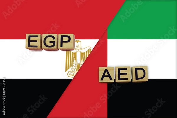 Fototapeta Egypt and United Arab Emirates currencies codes on national flags background