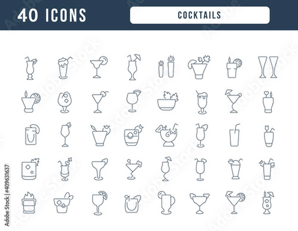 Fototapeta Set of linear icons of Cocktails