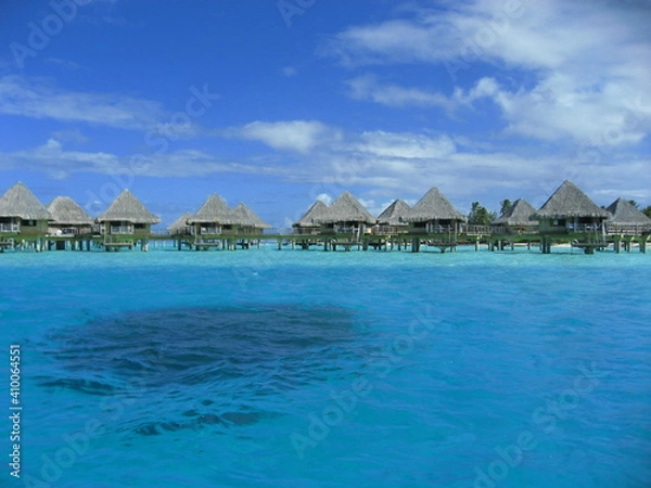 Fototapeta Beautiful day in island of Borabora Tahiti , starting from a great breakfast to awesome sunset on the beach.