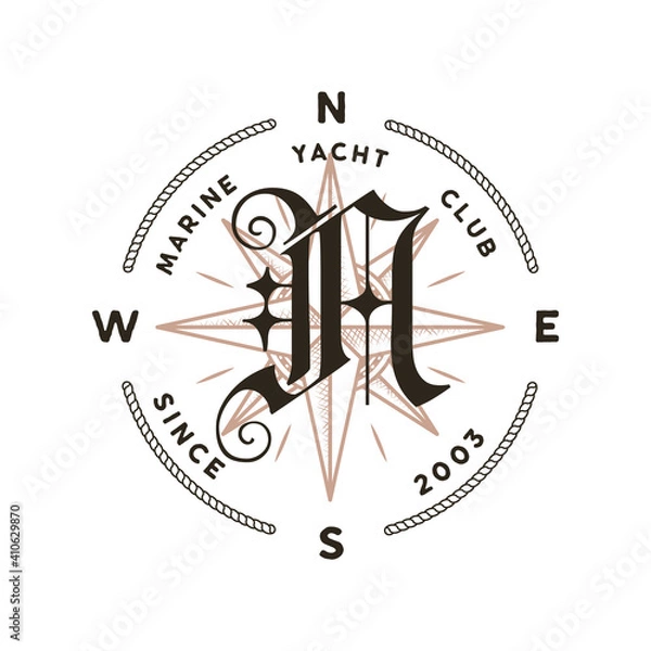 Fototapeta Monogram logo design. Classic monogram - Marine Yacht club. Stylish badge for web and print. Stock vector label