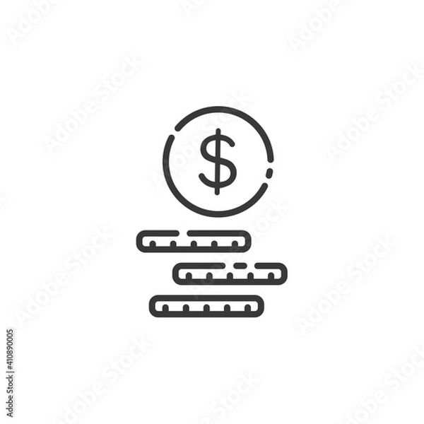 Fototapeta Cash money thin line icon. Dollar coins. Outline commerce vector illustration