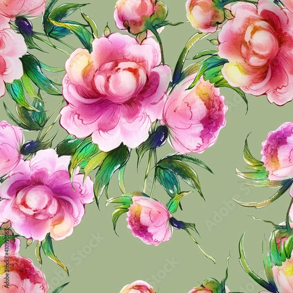 Fototapeta  Seamless pattern red peonies