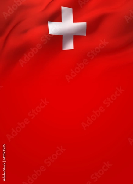 Fototapeta Flag of Switzerland blowing in the wind. Full page cover background, white cross and red Swiss colors. Header, brochure, flyer, poster, banner design template.