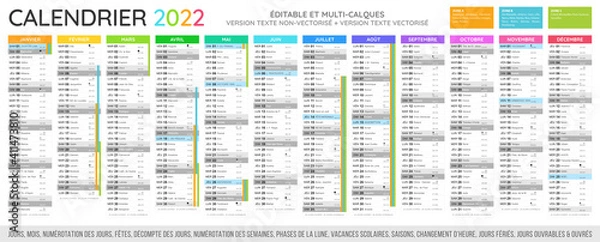 Fototapeta Calendrier 2022 - Fichier éditable et multi-calques