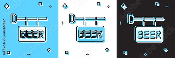 Fototapeta Set Street signboard with inscription Beer icon isolated on blue and white, black background. Suitable for advertisements bar, cafe, pub, restaurant. Vector.