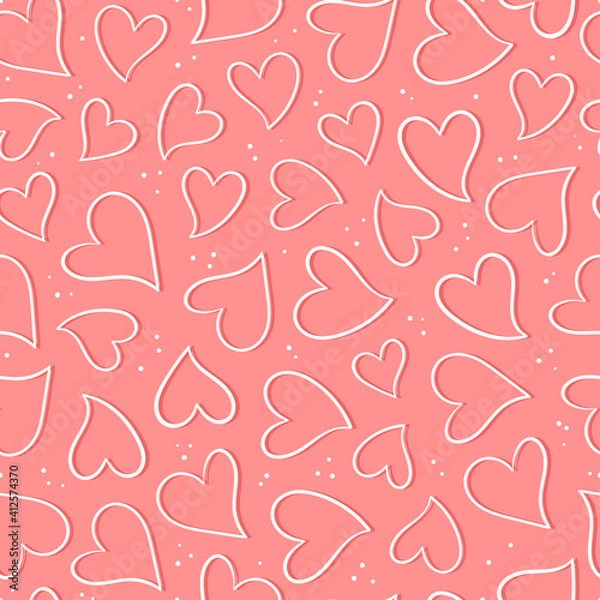 Fototapeta Lovely hand drawn romantic seamless pattern, chaotic doodle hearts, great for Valentine's, Mother' Day textiles, banners, wallpapers - vector design