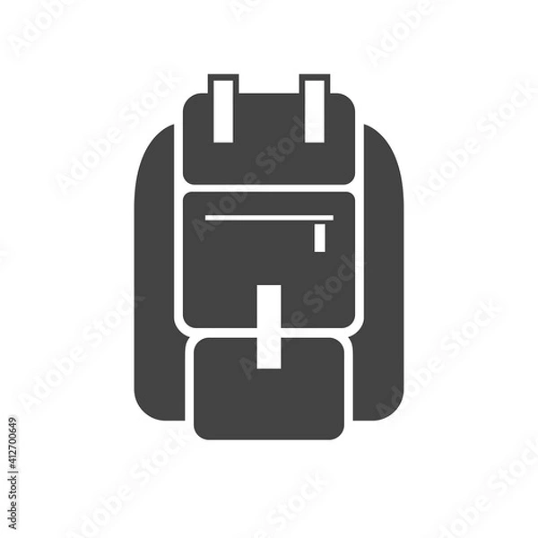 Fototapeta Backpack for hiking, camping, sport bold black silhouette icon isolated on white. Knapsack, schoolbag.