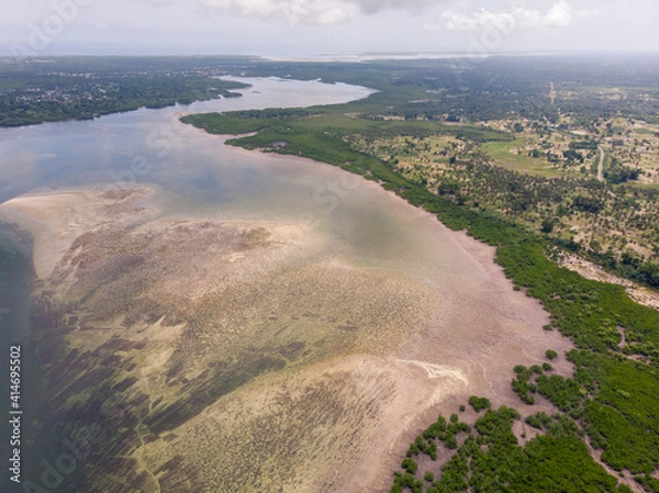 Obraz Aerial view of the water coast line at East Pemba island Near to Mkangale in Zanzibar Archipelago, Tanzania, Indian ocean