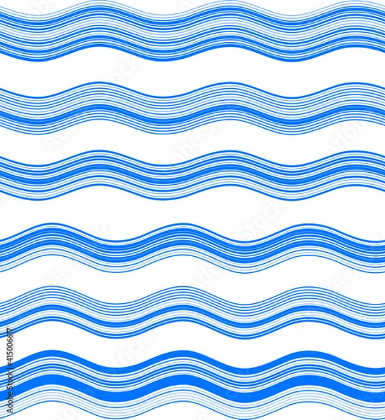 Fototapeta Design elements. Wave of many blue lines. Abstract wavy stripes on white background isolated. Creative line art. Vector illustration EPS 10. Colourful shiny waves with lines created using Blend