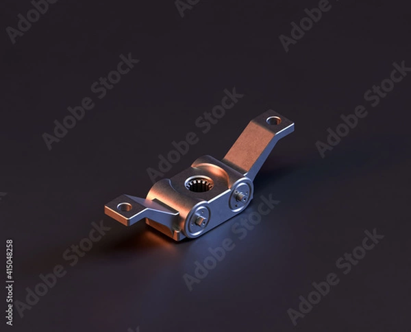 Fototapeta Shiny metal mechanical spare small part of machine in machinery and automotive industry, 3d rendering, isometric