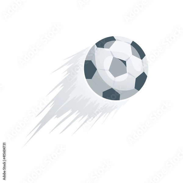 Fototapeta Football or soccer balls with motion trails in black and white for sporting emblems, logo design. Collection of soccer balls with curved color motion trails illustrations