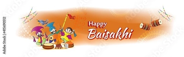 Fototapeta Vector illustration for happy Baisakhi, Indian punjabi festival with festival theme elements.