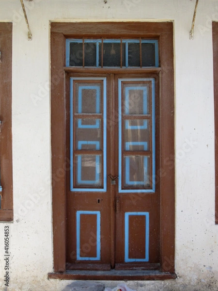 Fototapeta Traditional door in mansion in Mytilene, in Lesvos island (Lesbos), Aegean sea, Greece, Europe.