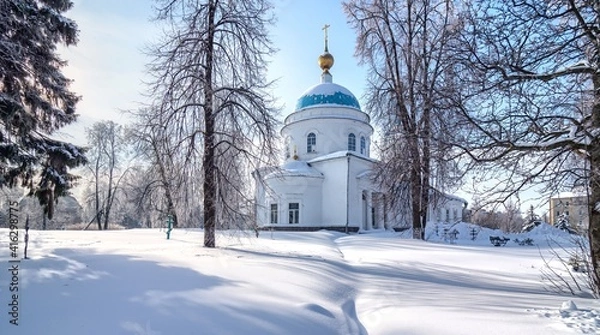 Fototapeta Winter view of orthodox church in Gorodets.