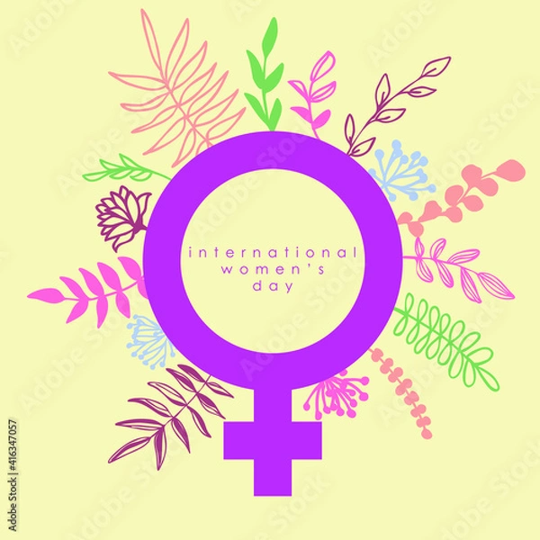 Fototapeta Happy Women's Day. Greeting card illustration. Female symbol with spring decoration flowers. Design for international women's event. Girl power