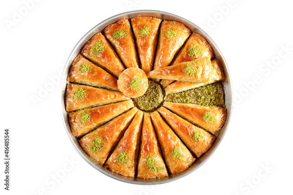 Fototapeta Traditional Turkish dessert Baklava with pistachios on a tray