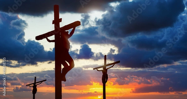 Fototapeta Silhouette of three crosses