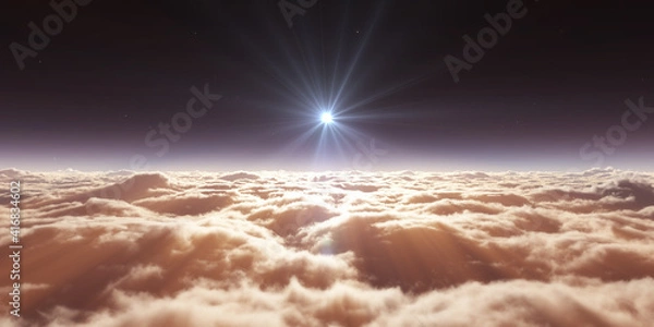 Fototapeta dream fly above clouds ray light