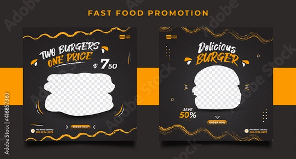 Fototapeta Burger food menu promotion social media post banner templates.