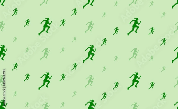 Fototapeta Seamless pattern of large and small green running woman symbols. The elements are arranged in a wavy. Vector illustration on light green background