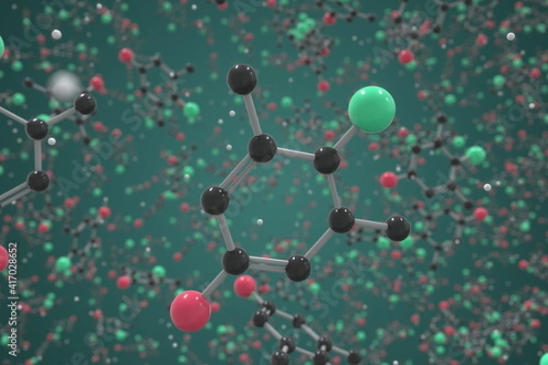 Fototapeta Molecule of Chloroxylenol. Molecular model, science related 3d rendering