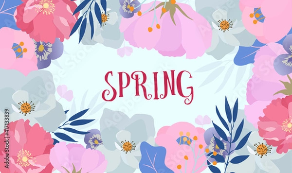 Fototapeta Spring Floral Colourful Background Flat Design Vector Illustration