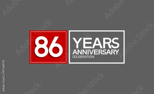 Fototapeta 86 years anniversary in square with white and red color for celebration isolated on black background