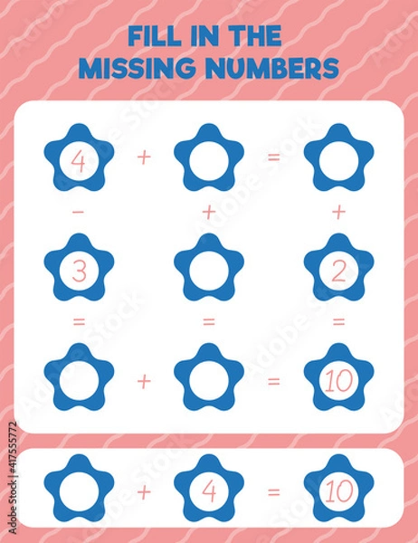 Fototapeta Fill in the missing numbers. Printable maths worksheet practice page. Count and write.