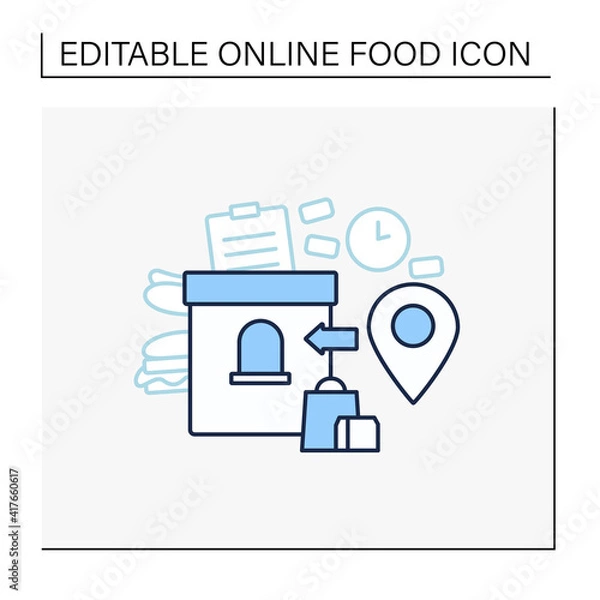 Fototapeta Point of issue line icon. Product delivery points. Online shopping concept. Sale location. Isolated vector illustration. Editable stroke