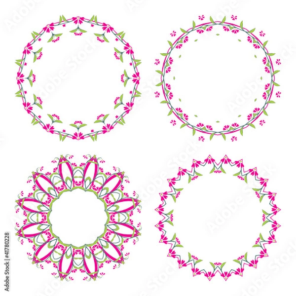 Fototapeta Set of decorative frame for round floral motif