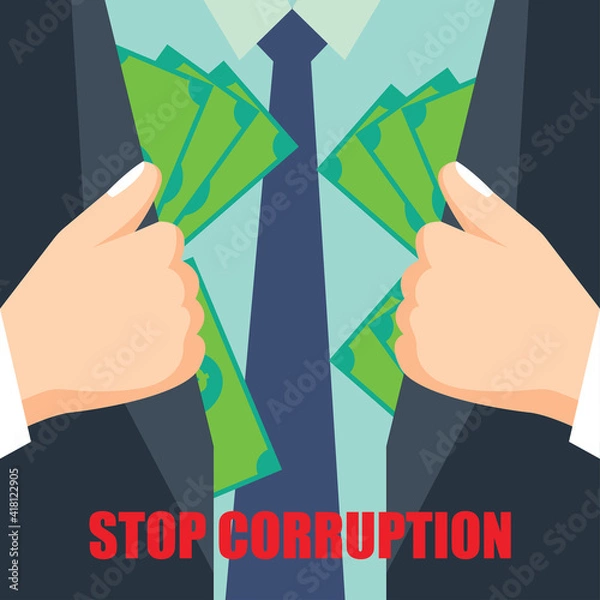 Obraz stop corruption concept businessman hand refusing corruption money, vector illustration